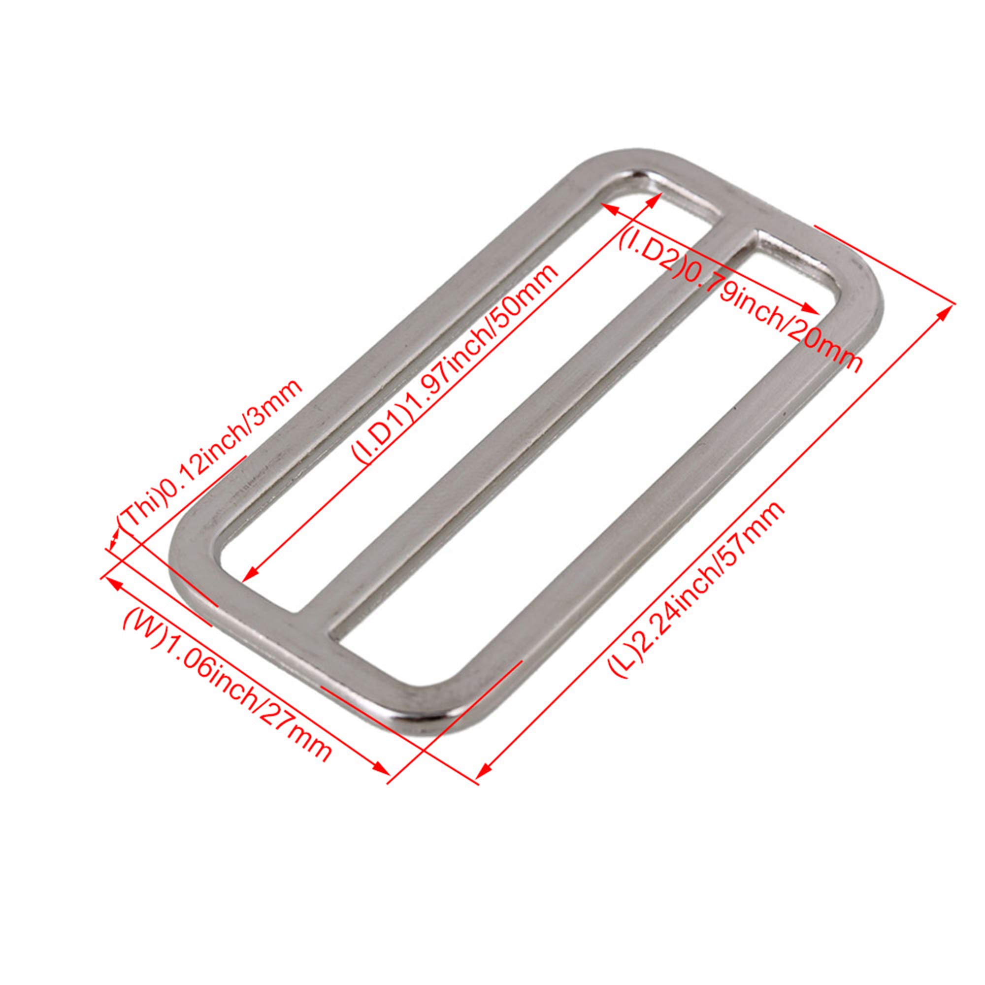 Kit di 10 fibbie in metallo Tri-Glide Slides – 50 mm anelli quadrati regolatori scorrevoli per borse da cintura e accessori fai da te, Argento, 50 mm