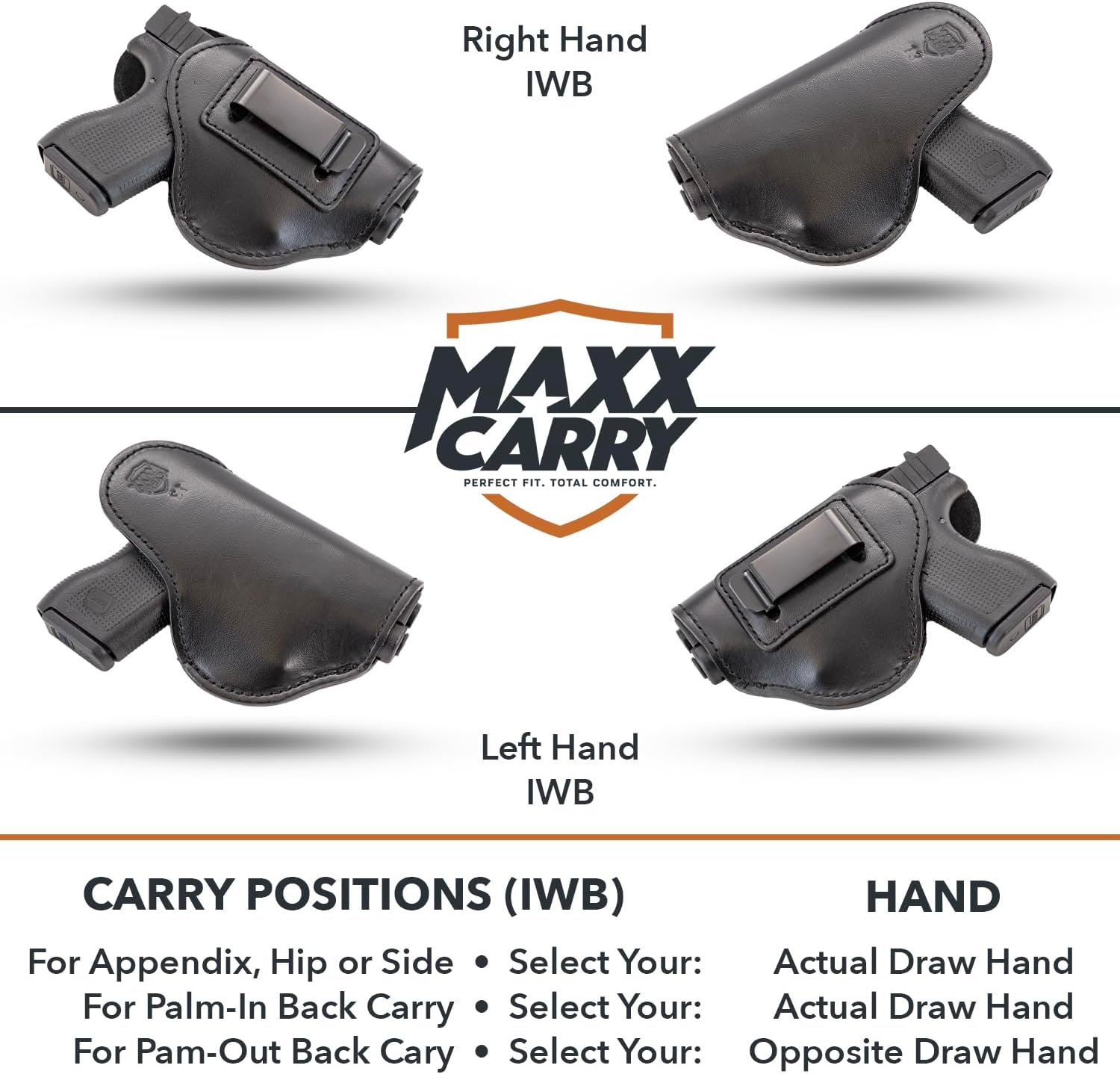 Maxx Carry IWB Soft Leather Fits G 43, 43X 9mm | Ruger EC9s, LC9s, LC9, Walther PPS /M2, Springfield XDS 3.3, S&W M&P 380 Shield EZ, Beretta APX Carry, Taurus PT 709 Slim. Universal Gun Holster