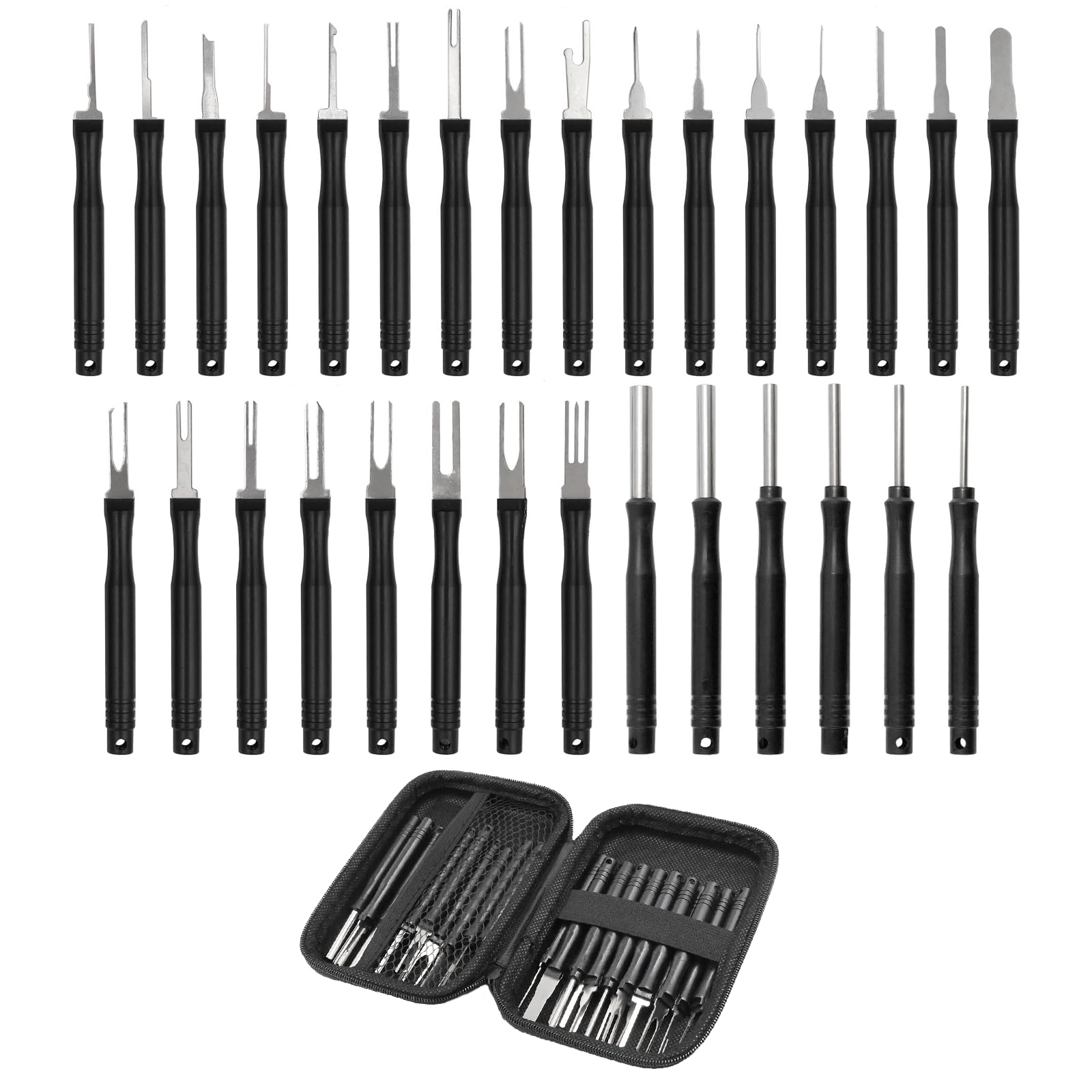 30Pcs Automotive Terminal Pin Removal Tool Kit Black