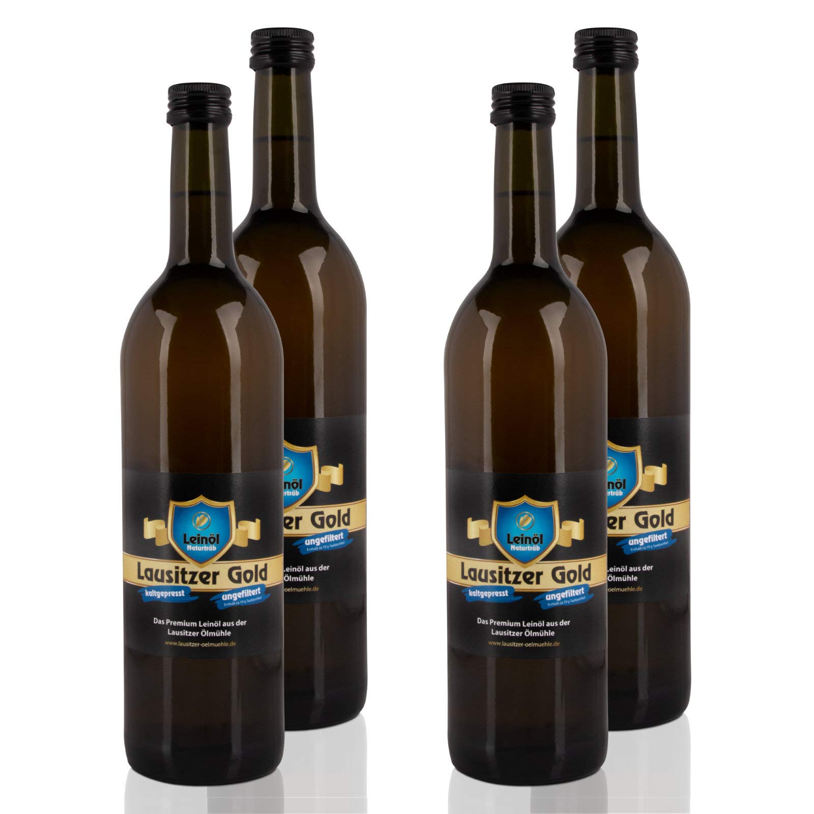 4 x Lausitzer Leinöl - Lausitzer Gold (kaltgepresstes ungefiltertes Premium Leinöl), 4x 750ml