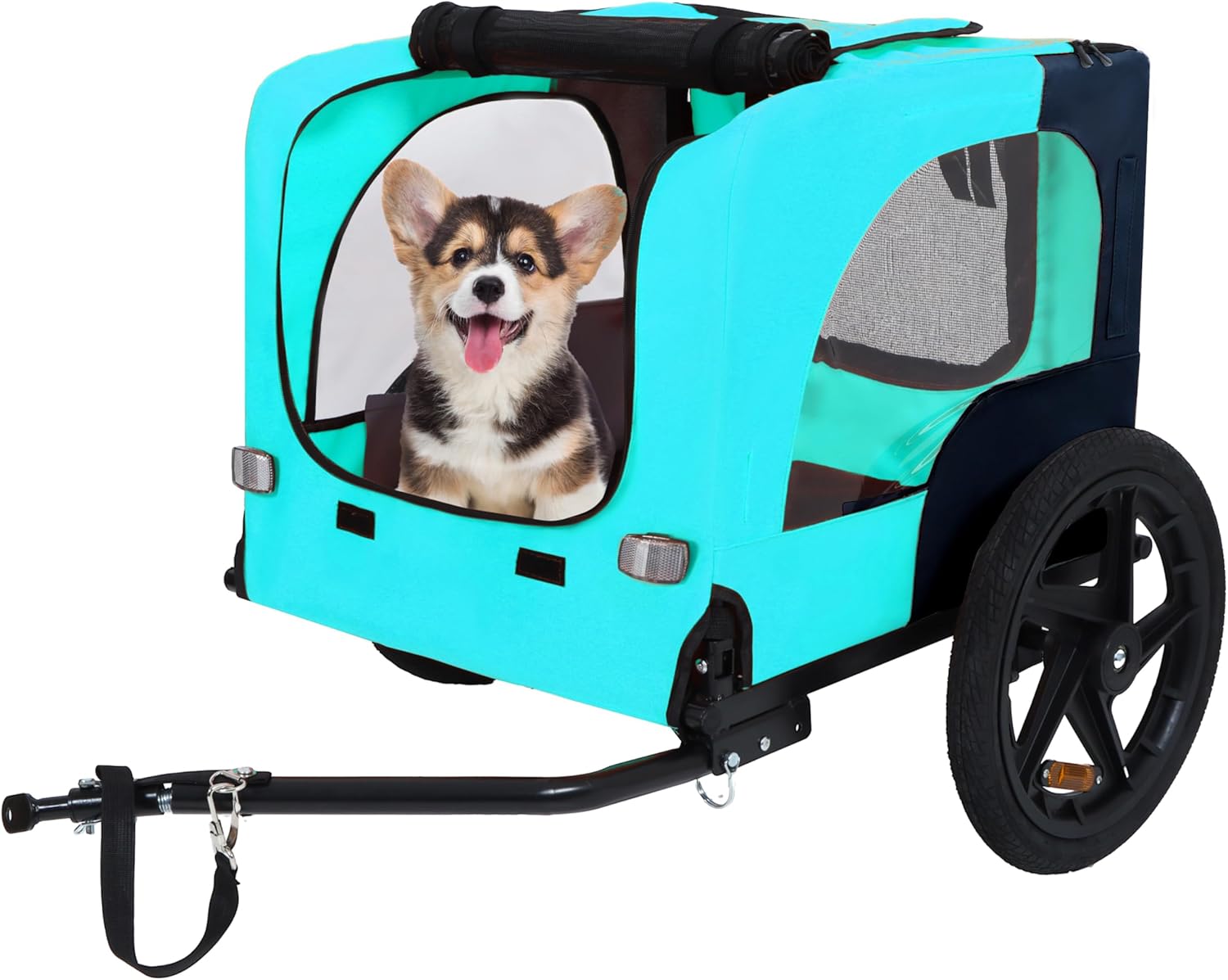 Dog Bike Trailer, Supports up to 66 lbs, Pet Cart Bicycle Carrier for Small & Medium Dogs,Easy Folding Frame with Quick Release Wheel,Universal Bicycle Coupler,Reflector,Flag,Internal Leash,Light Blue