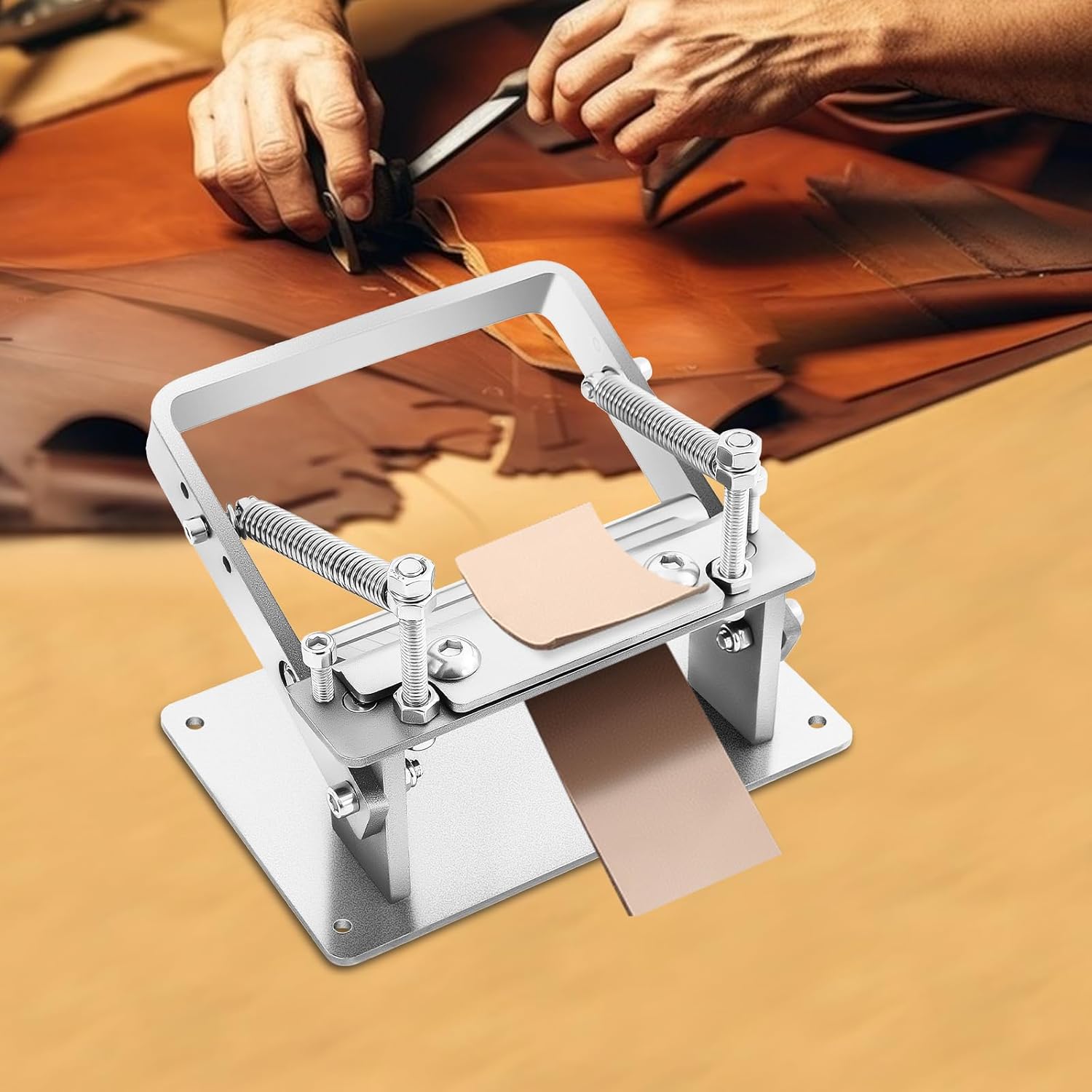 Professional Manual Leather Skiving Machine - Heavy Duty 304 Stainless Steel Adjustable Thickness (0.5-5mm) for Belts, Watch Straps & DIY Craft | Tabletop Leather Splitter Tool