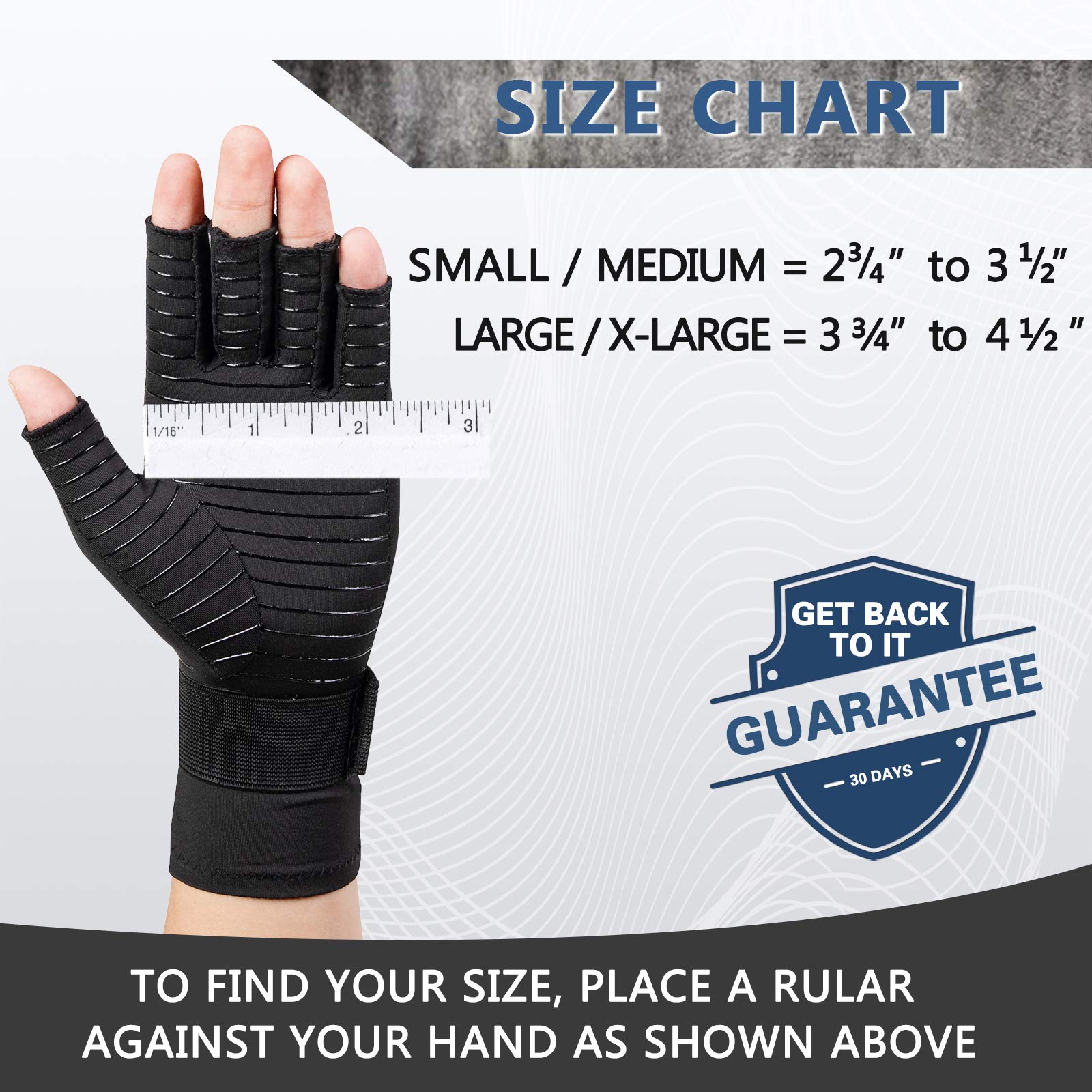 Guantes de compresión de cobre para mujeres y hombres, guantes de compresión de artritis sin dedos para refuerzo de muñeca