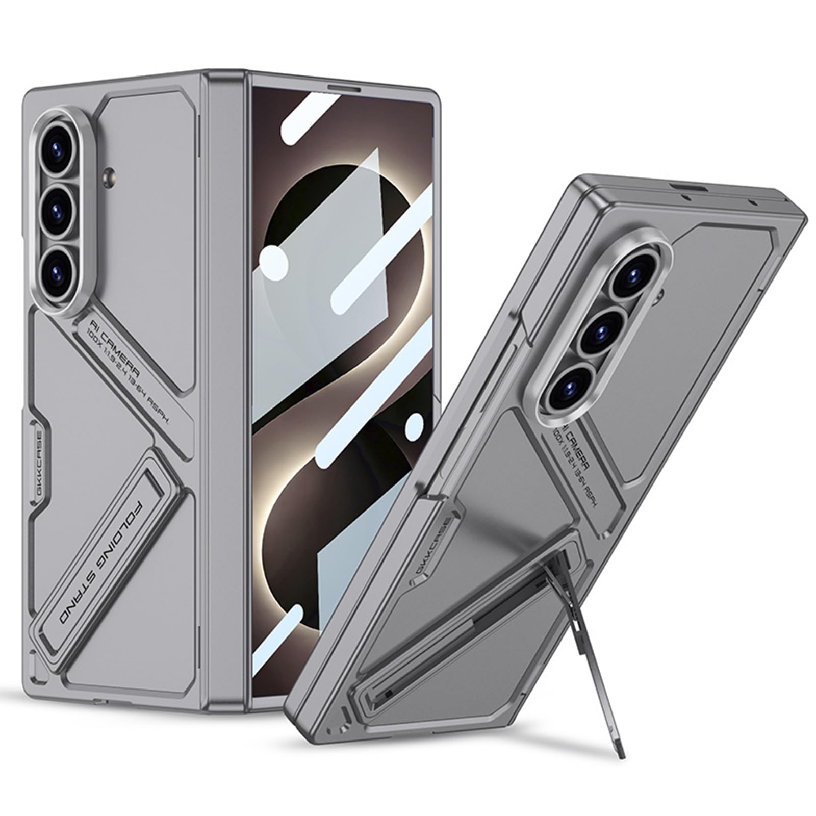 FDUJINH Kickstand Case for Samsung Galaxy Z Fold 8 Ultra, Adjustable Stand Protection Cover Built-In Screen Protector Shockproof Hinge,Grey,Fold 8 Ultra