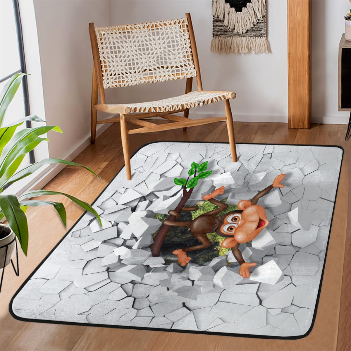 Grand tapis pour salon et chambre d'enfant, motif singe lavable et antidérapant 122 x 160 cm