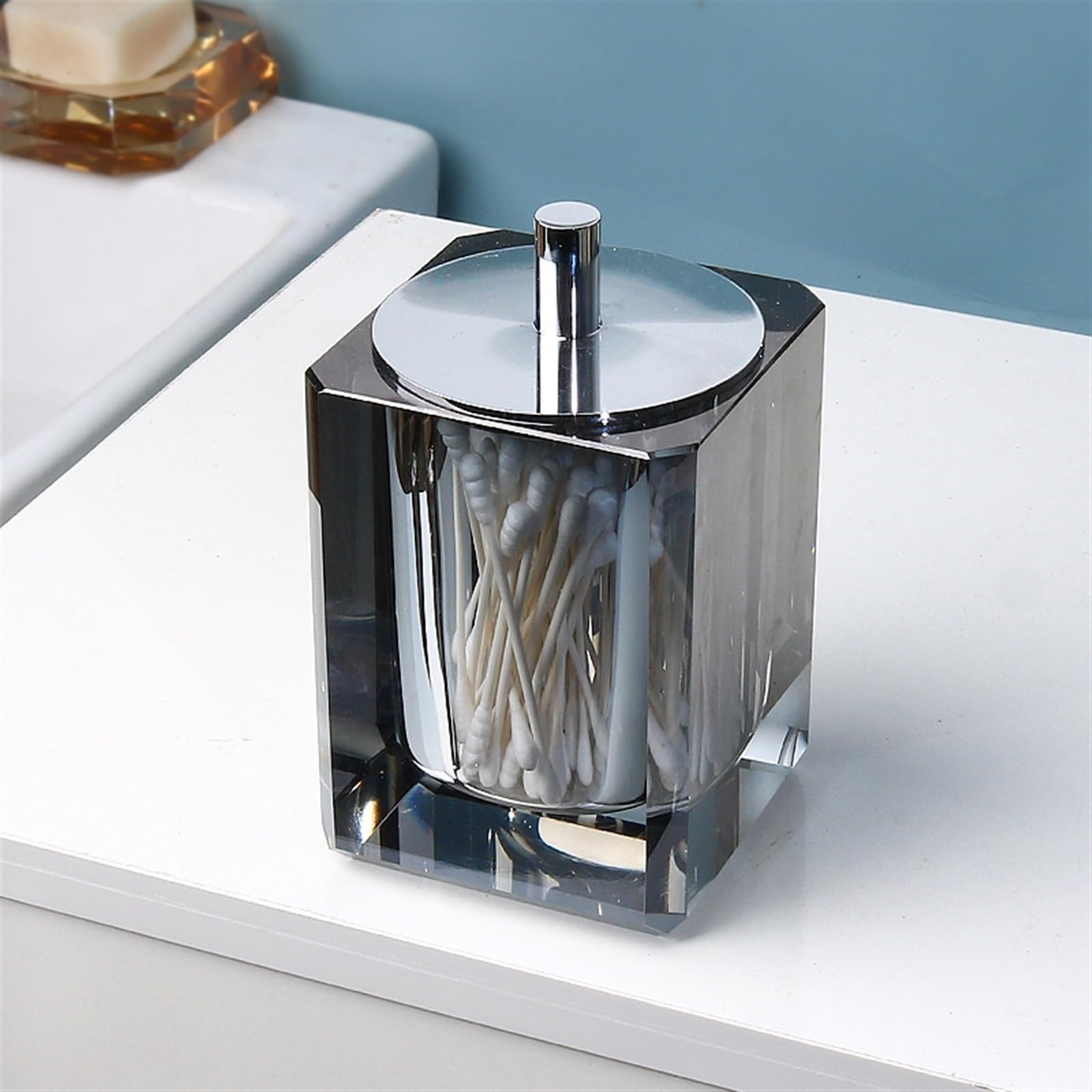 Dispensador De Palillos De Dientes Caja de hilo Dental de cristal creativa, tarro for palillos de dientes, recipiente for almacenar bastoncillos de algodón, lavabo de baño, tarro de almacenamiento for