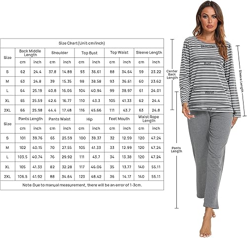 Miniatura 5 de Pijamas de algodón para mujer, ropa de dormir de manga larga con pantalones, suave y cómoda a rayas, conjunto de pijama para mujer