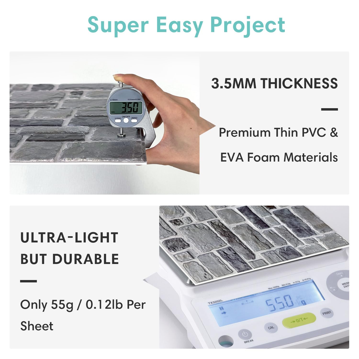 Pannelli 3D Effetto Pietra Autoadesivi - 10 Pezzi 30x30cm Per Pareti Interne - Foto 3