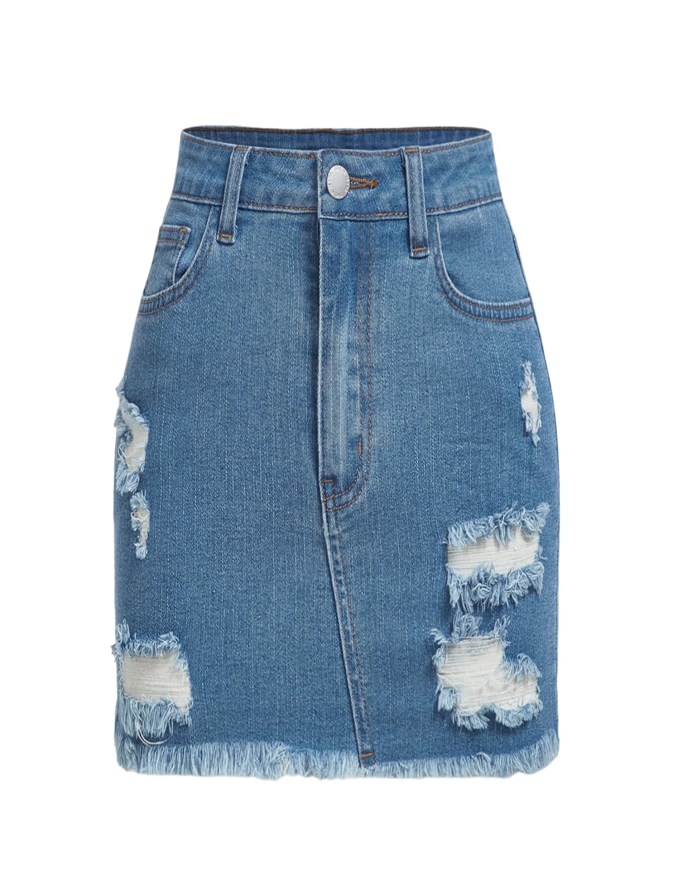 SOLY HUX Jupe en jean pour femme - Grandes tailles - Mini jupe en denim usé avec poches - Jupe moulante - Jupe crayon - Tenues d'été