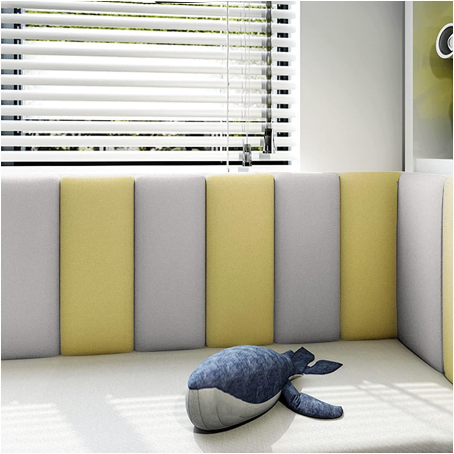 3D Peel and Stick Headboard - Self-Adhesive Upholstered Wall Padding Panel Anti-Collision Bedroom & Playroom Décor 80x50cm Gray & Green Color.