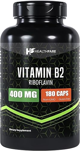 Vitamina B2 400 mg  180 cápsulas  Riboflavina  Sin gluten y sin OMG  HealthFare