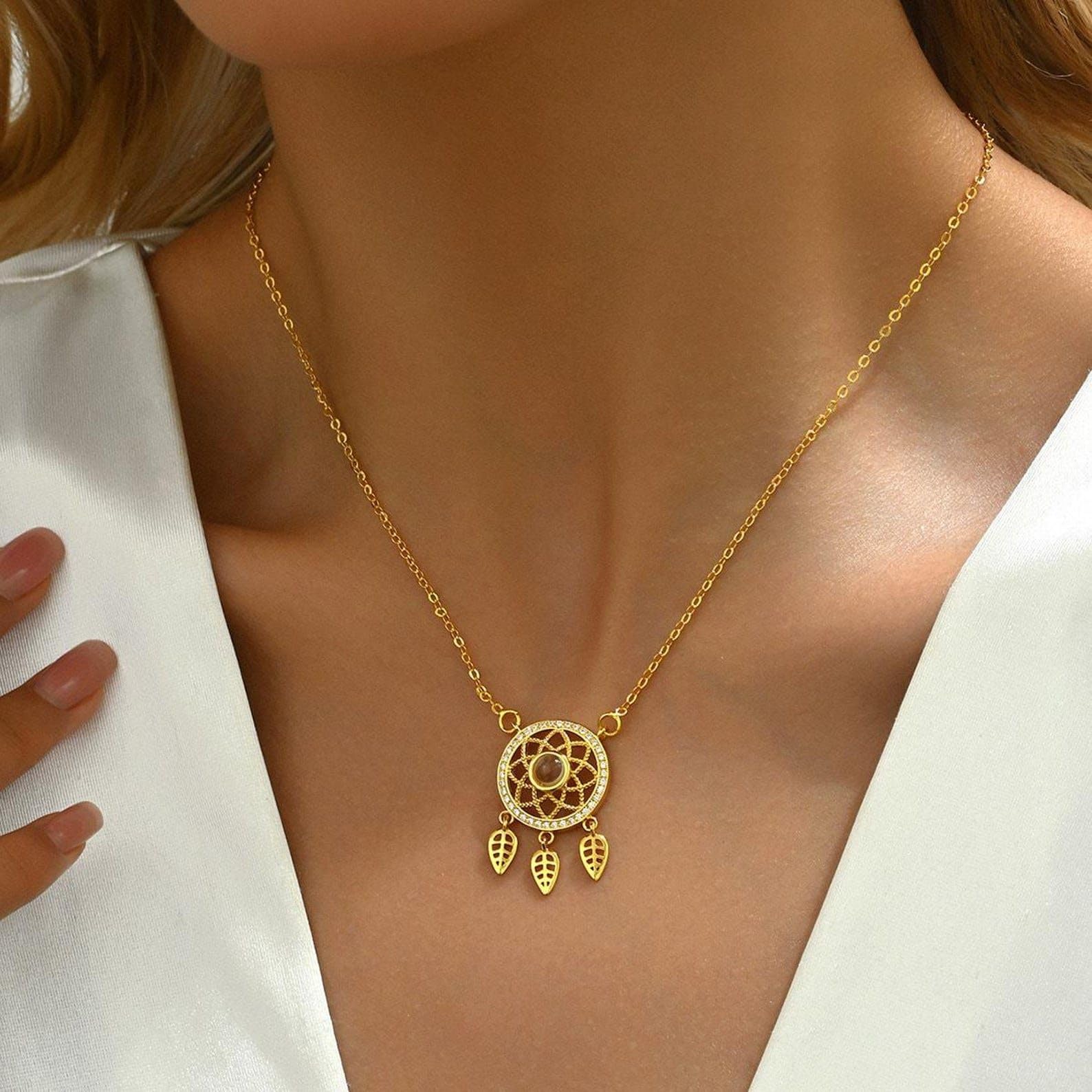 Collana acchiappasogni con foto proiettata personalizzata, ciondolo commemorativo