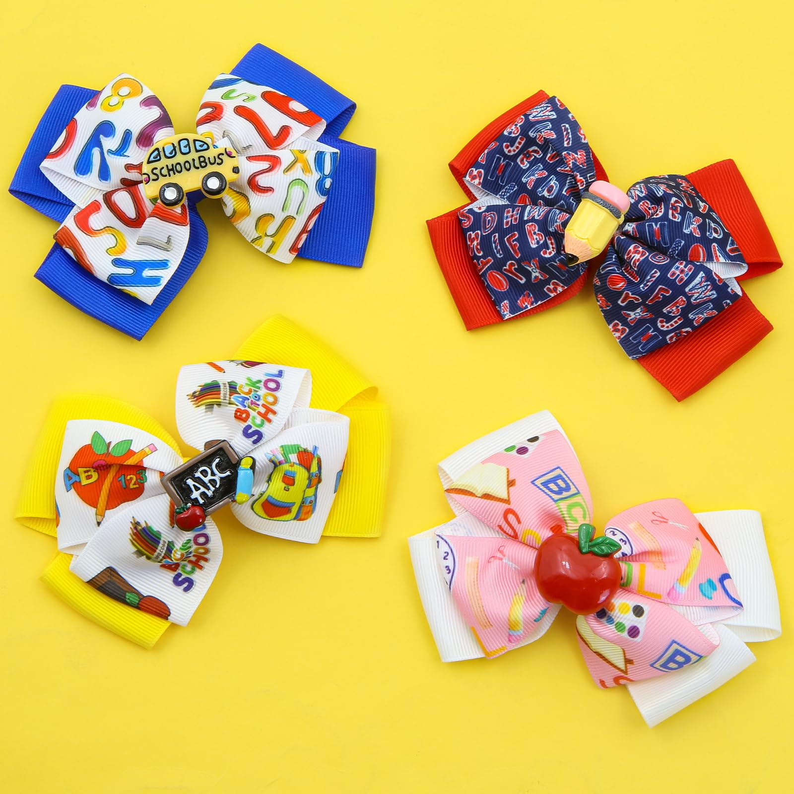 4 Pcs Back to School Bow Hair Clips for Kids,First Day of School Hair Bow Barrette Apple Pencil School Bus Blackboard Hair Pins Alligator Clips for Kindergarten Girls Students Hair Accessories - Image 4