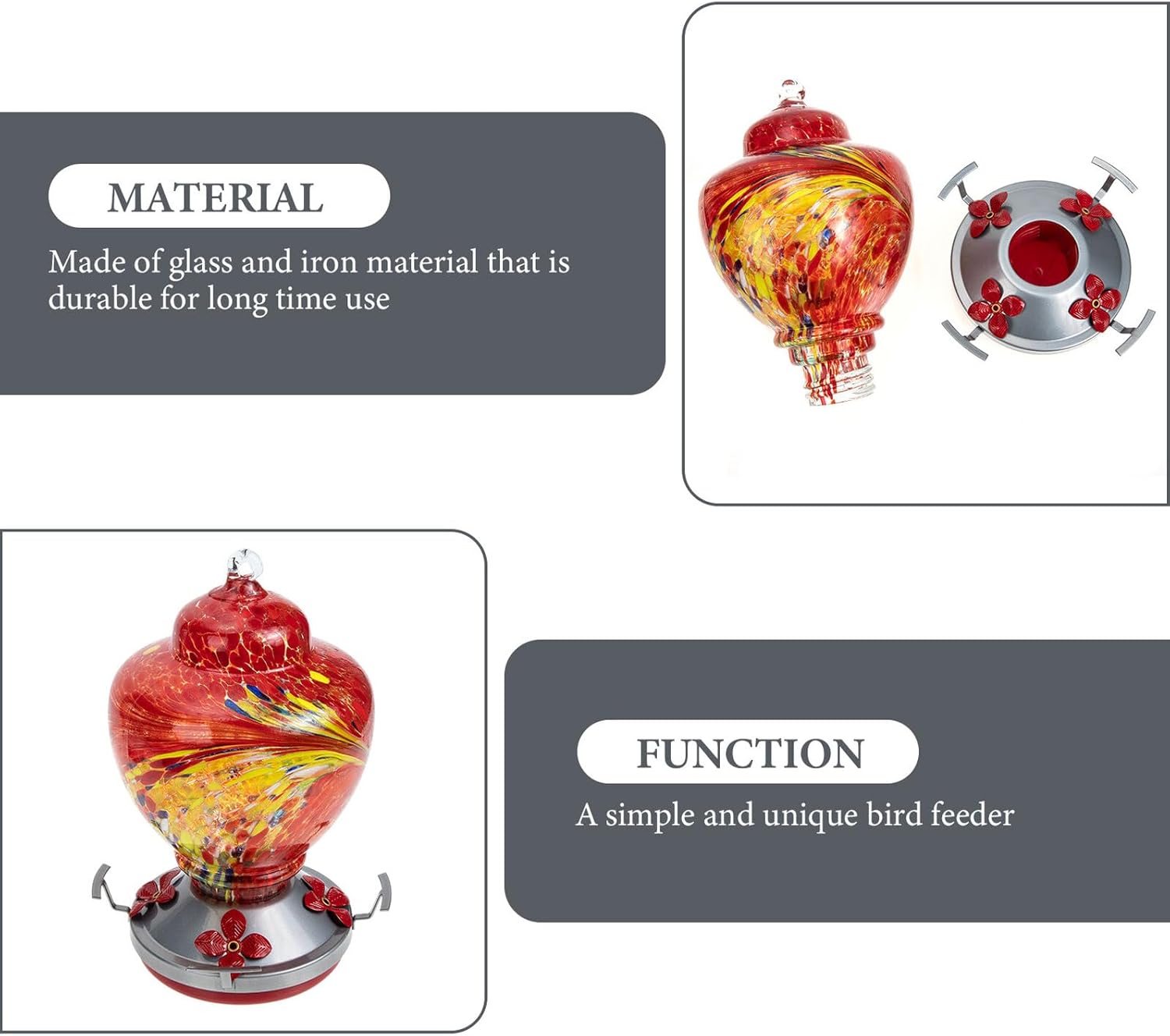 HEMOTON Decorative Glass Hummingbird Feeder Hanging Outdoor Bird Feeder Watering Station for Garden Use