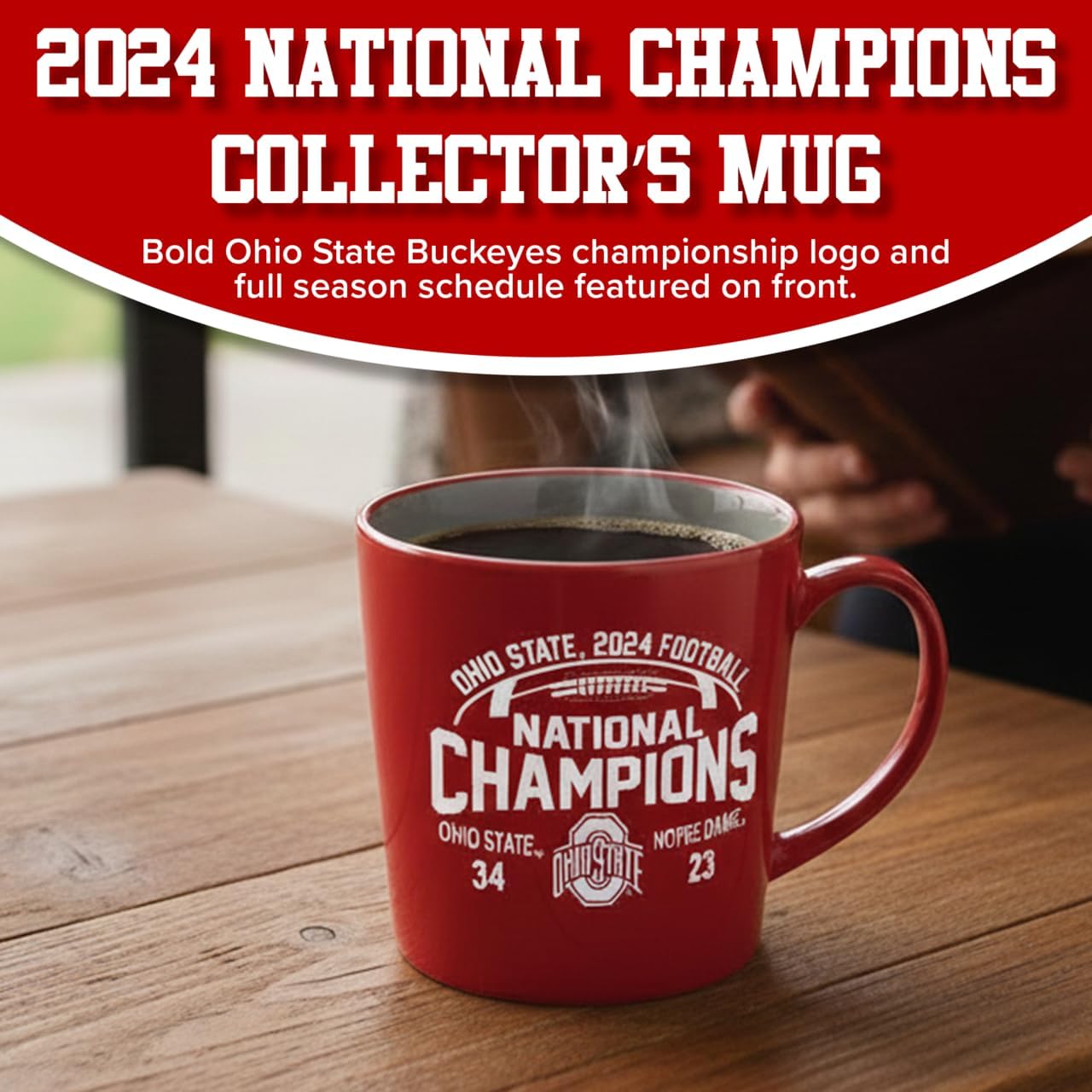 Ohio State Buckeyes 2024 NCAA National Championship Red Ceramic Mug – Official Championship Logo, Season Schedule, Collector’s Edition – Microwave Safe – Hand Wash Recommended – 21 oz - Image 2