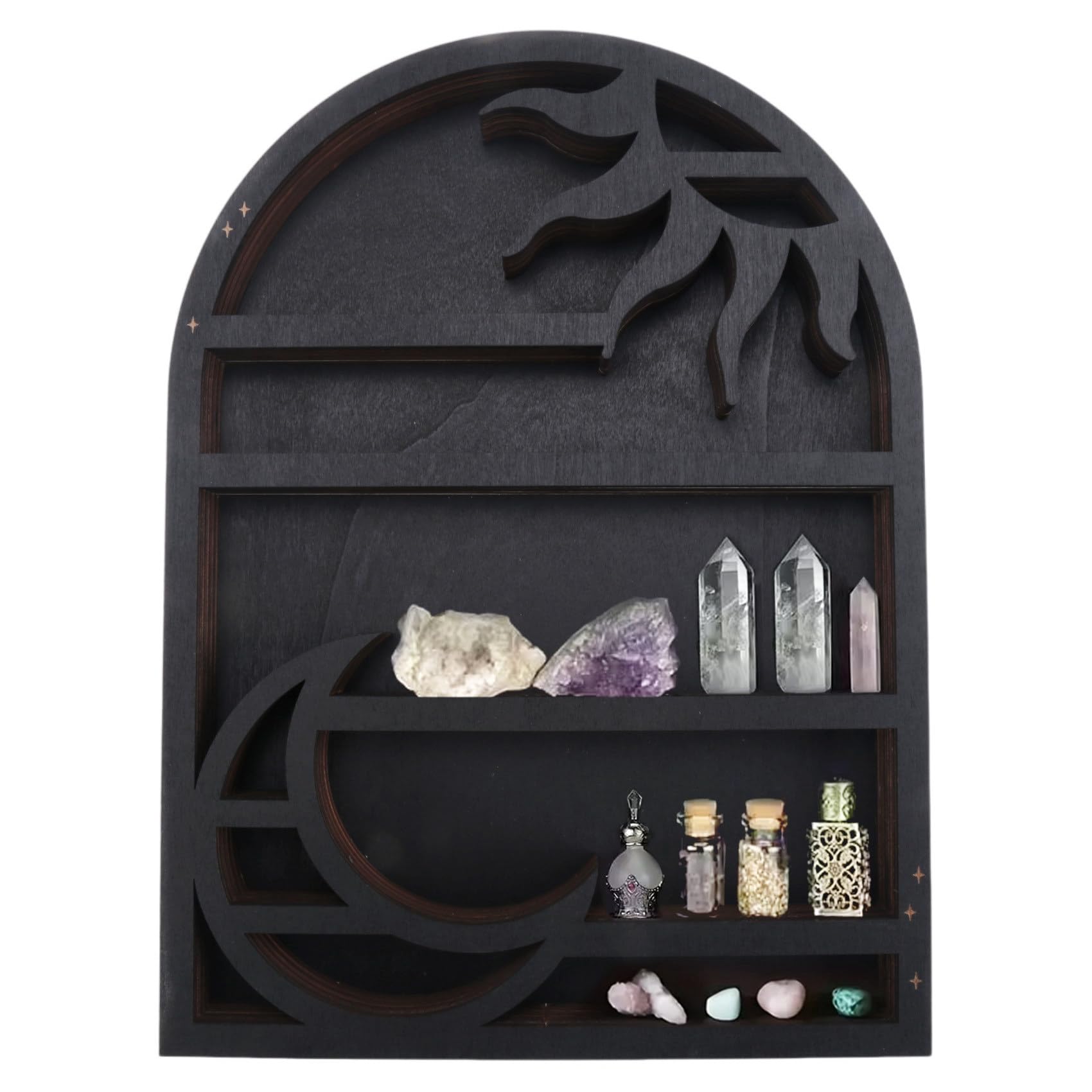 CTRLZS Wood Storage Shelf - Stylish and Practical Wall Shelf, Crescent Sun and Moon Crystal Shelf
