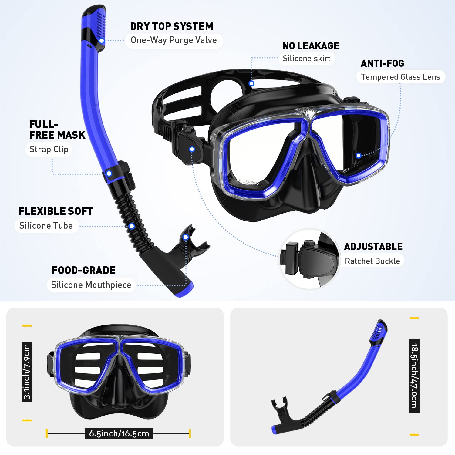 Mask Fins Snorkel Set for Adults Men Women Dry Top Snorkel Diving ...