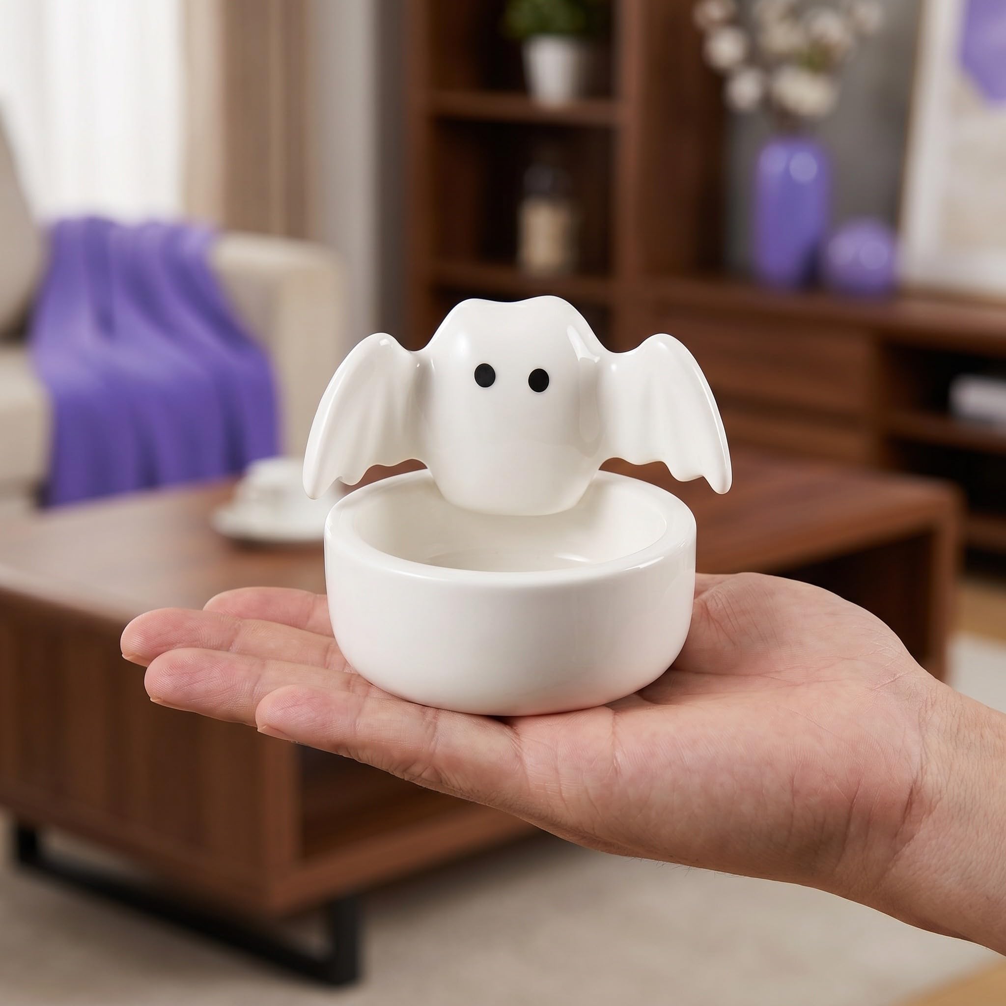 Sewroro 3 Piezas Portavelas de Cerámica Blanco Diseño de Fantasma y Estilo Nórdico para Decoración de Halloween en Casa u Oficina Iluminación Ambiental y Soporte Resistente
