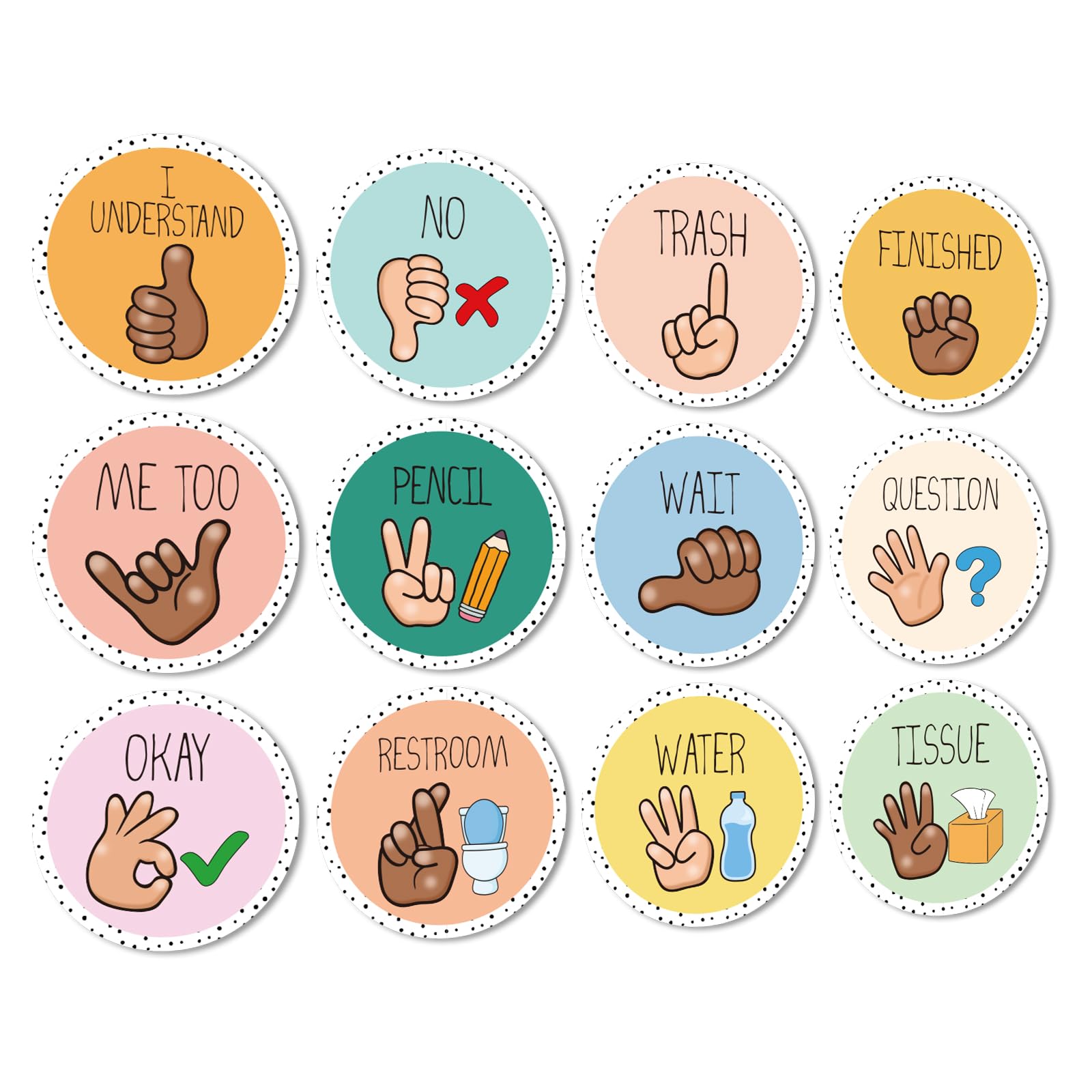 JarThenaAMCS 12Pcs Boho Classroom Hand Signals Posters Pastel Teachers Sign Language Cutout for School Classroom Learning Bulletin Board Decor