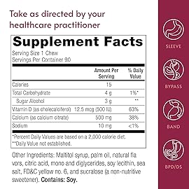 Bariatric Advantage Calcium Citrate Chewy Bites 500 mg - Highly Absorbable & Digestible - Vitamin D3 - Easily Chewable Calcium Supplement - Tropical Orange - 90 Count