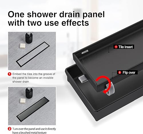 Vista 60 de SaniteModar Drenaje lineal de ducha de 24 pulgadas con inserto de azulejos 2 en 1, drenaje lineal de ducha cepillado de acero inoxidable 304