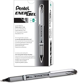 Pentel - Bolígrafos de punta rodante (12 unidades, punta de 0,7 mm, trazo de 0,35 mm, tinta de gel), color negro