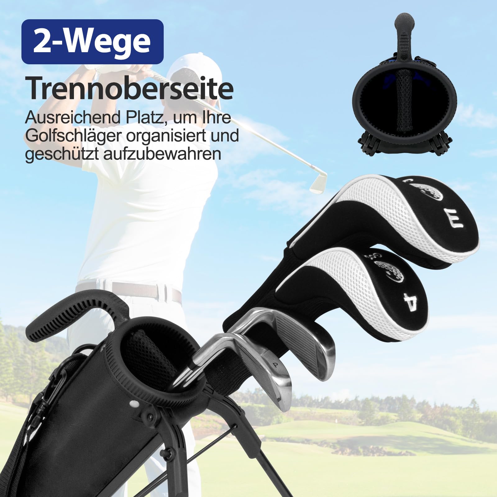 COSTWAY Golf Pencil Bag mit Ständer, Golfbag mit 2 er Unterteilung, Golftasche leicht mit Schultergurt & Tasche, Golf Standbag tragbar für Herren, Damen