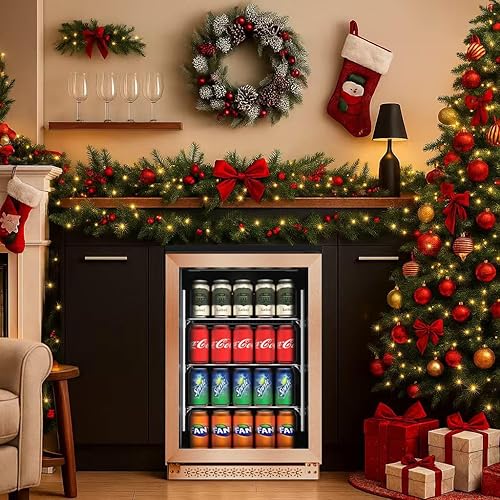 Miniatura 9 de Refrigerador de bebidas integrado de 20 pulgadas con puerta de vidrio, refrigerador de bebidas para 120 latas, refrigeradores bajo encimera o