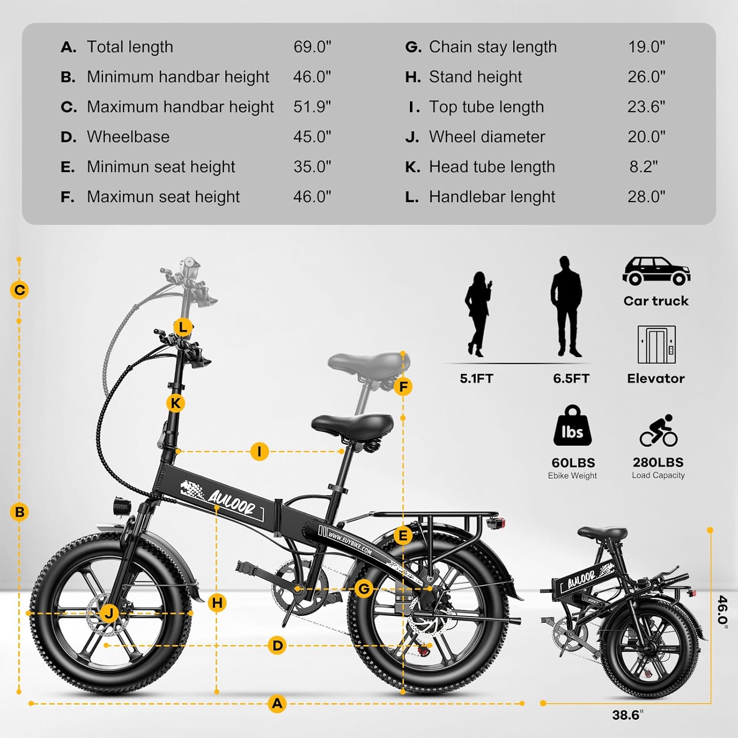 EUYBIKE Folding Electric Bike for Adults, 30MPH Max Speed Foldable Ebike with 48V 15AH Hidden Removable Battery, 20" Fat Tire 750W Motor, 60+Miles Aluminium Alloy Mountain Bicycle Black