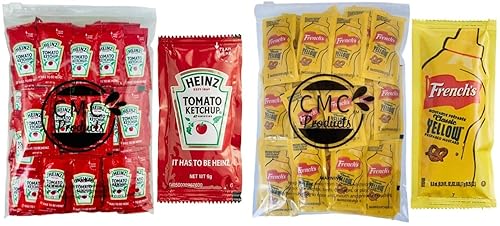 Bolsa de sellado deslizante de 100 paquetes de condimentos de salsa de tomate y mostaza, 50 paquetes de una sola porción de cada uno salsa de tomate