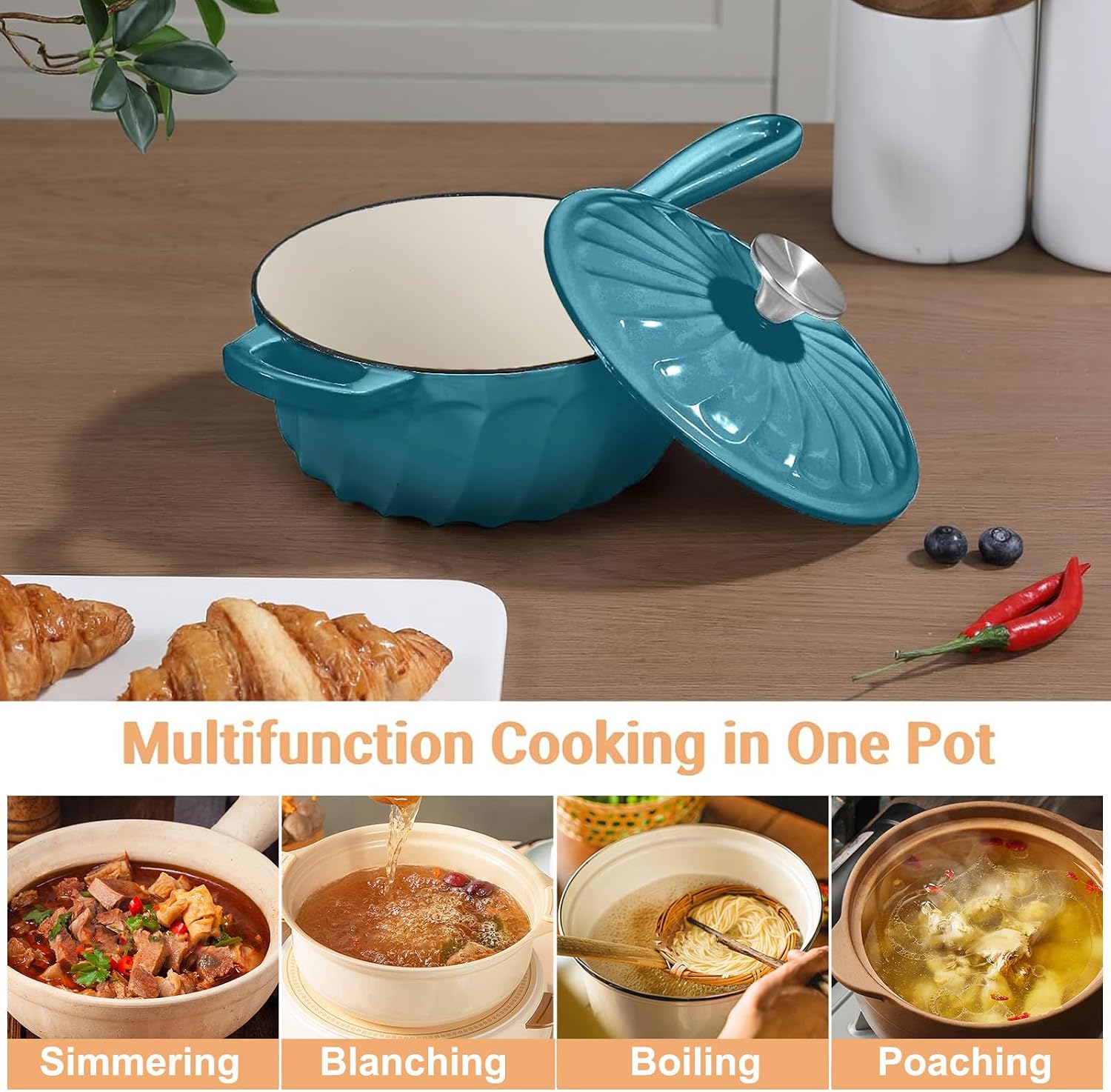 Enameled Cast Iron Sauce Pan, 2 Quart Saucepan with Lid, Small Cast Iron Pot Enamel Saucepan for Cooking Pasta Sauce, Gravy, Puddings, Marinate, Boiling (Blue Green)