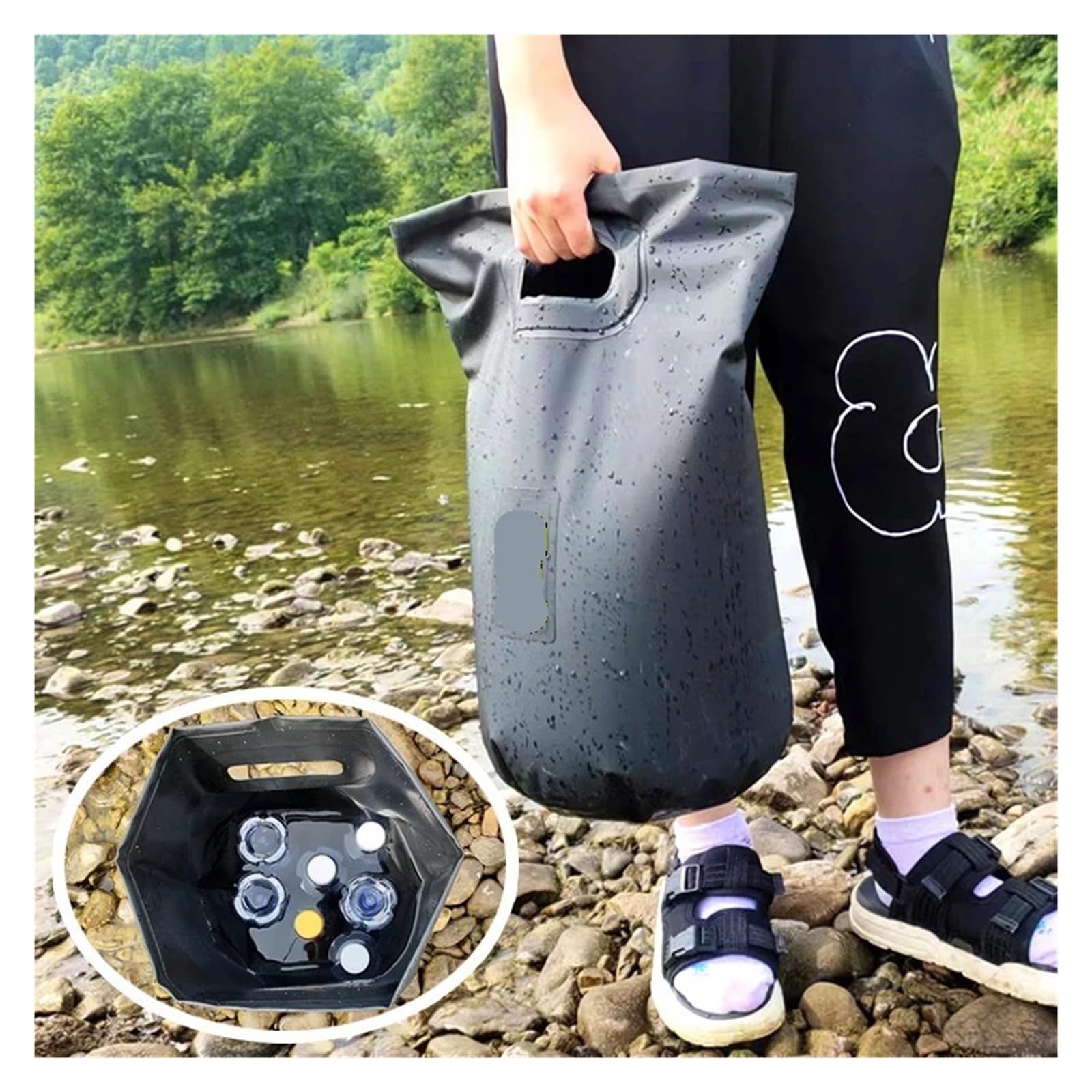 Secchio d'acqua pieghevole da esterno portatile per campeggio, picnic, pesca, viaggi, comodo da riporre e facile da trasportare, cachi S