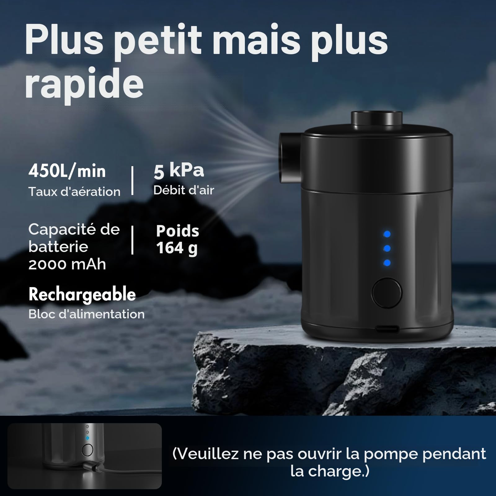 Mojimdo Pompe à Air Électrique Portable Rechargeable 2-en-1 avec 4 Embouts et Sac de Rangement pour Matelas Gonflable, Piscine