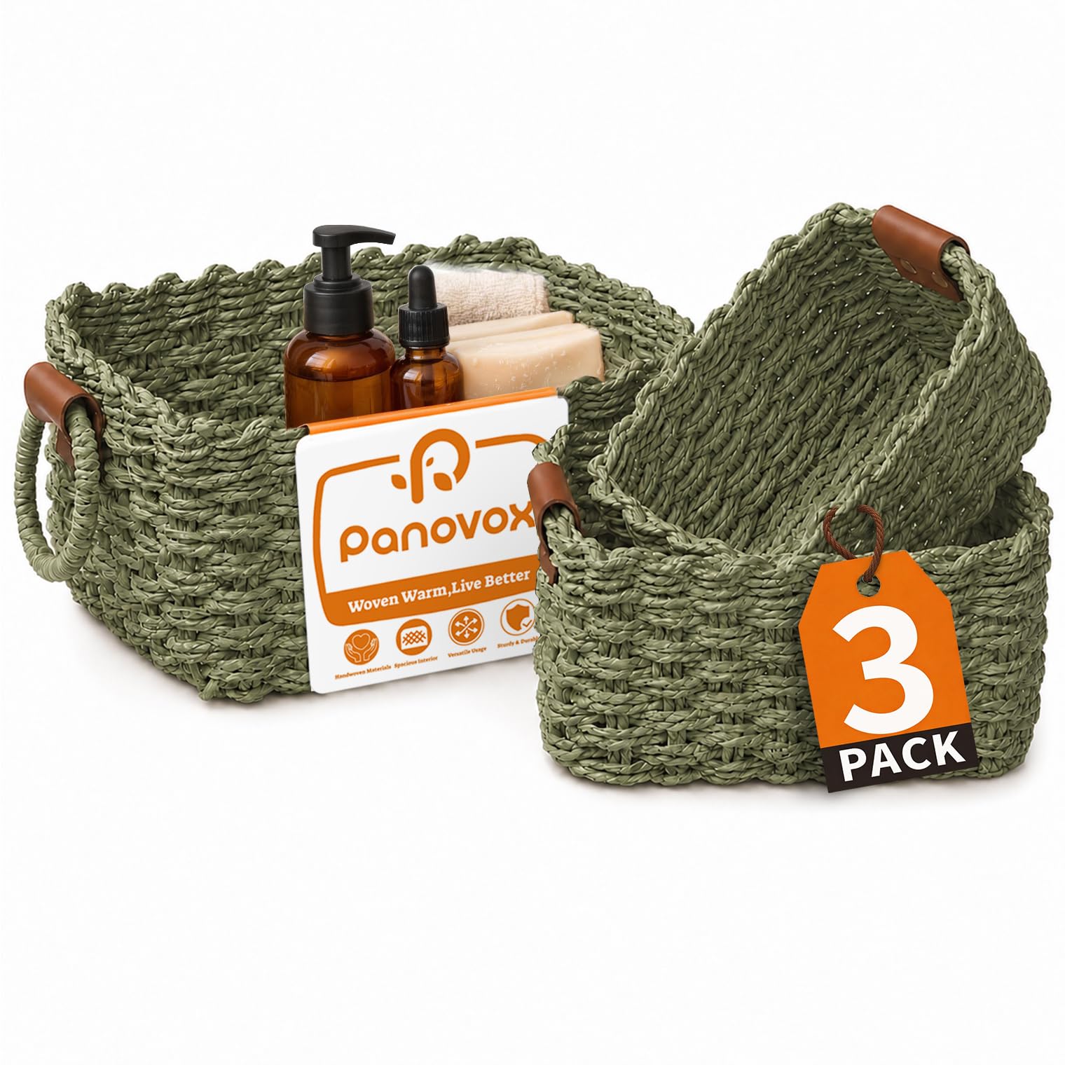 Small Wicker Baskets - 3 Pack for Shelves -17 Small Wicker Baskets - 3 Pack for Shelves -17