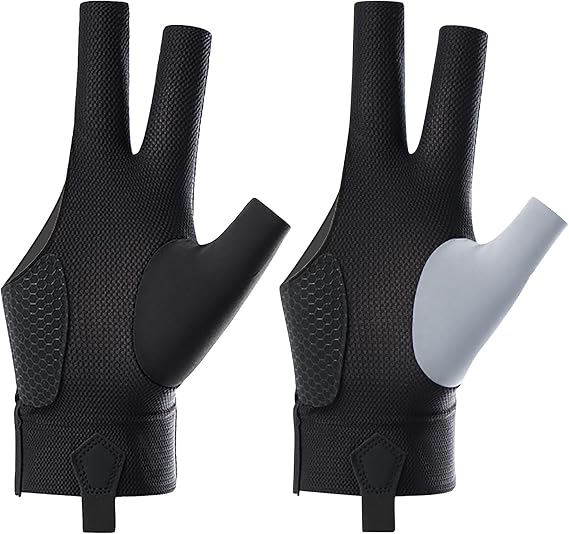 JIAHG 2 Pcs Billiard Pool Glove for Left or Right Hand 3 Fingers Non-Slip Breathable Snooker Cue Sport Glove