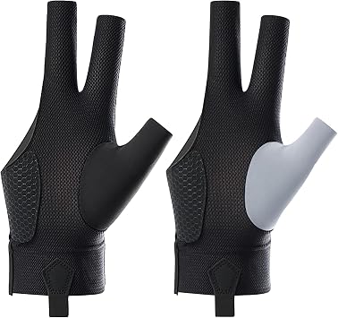 JIAHG 2 Pcs Billiard Pool Glove for Left or Right Hand 3 Fingers Non-Slip Breathable Snooker Cue Sport Glove