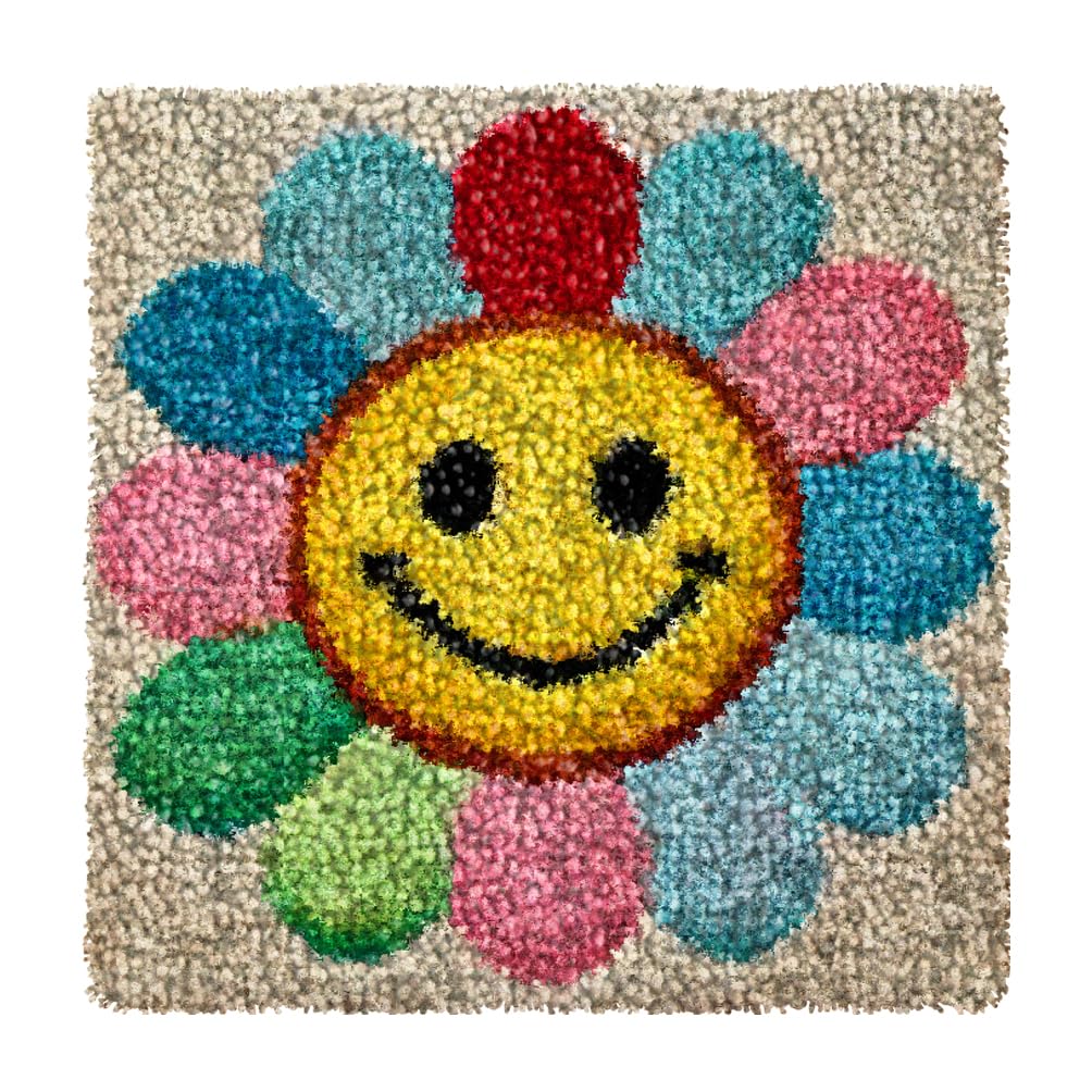 Numptain Latch Hook Kits for Adults,DIY Rug Crafts Colorful Smiley Face Pattern Color Printed Canvas,Latch Hook Kits for Beginners Handmade Needlework Crafts Home Decoration,12"x12"