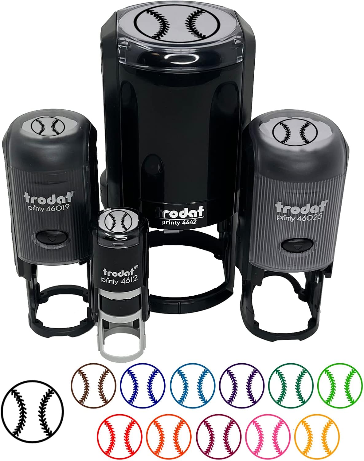 Baseball Softball Self-Inking Rubber Stamp Ink Stamper for Stamping Crafting Planners - 1-1/2 Inch Large - Black Ink