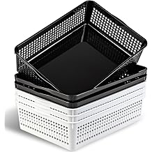Eslite A4 Size Plastic Storage Basket,Desktop File Paper Letter Organizer Tray, 6-Packs White+Black