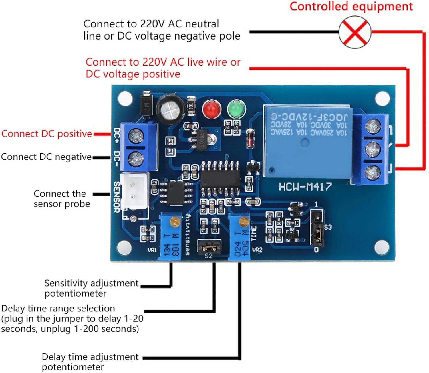 XH-M131 Photoresistor Relay Sensor Module Light Detect Sensor Led Light Control Photoresistor Controlled Delay Adjustable Switch(12V)