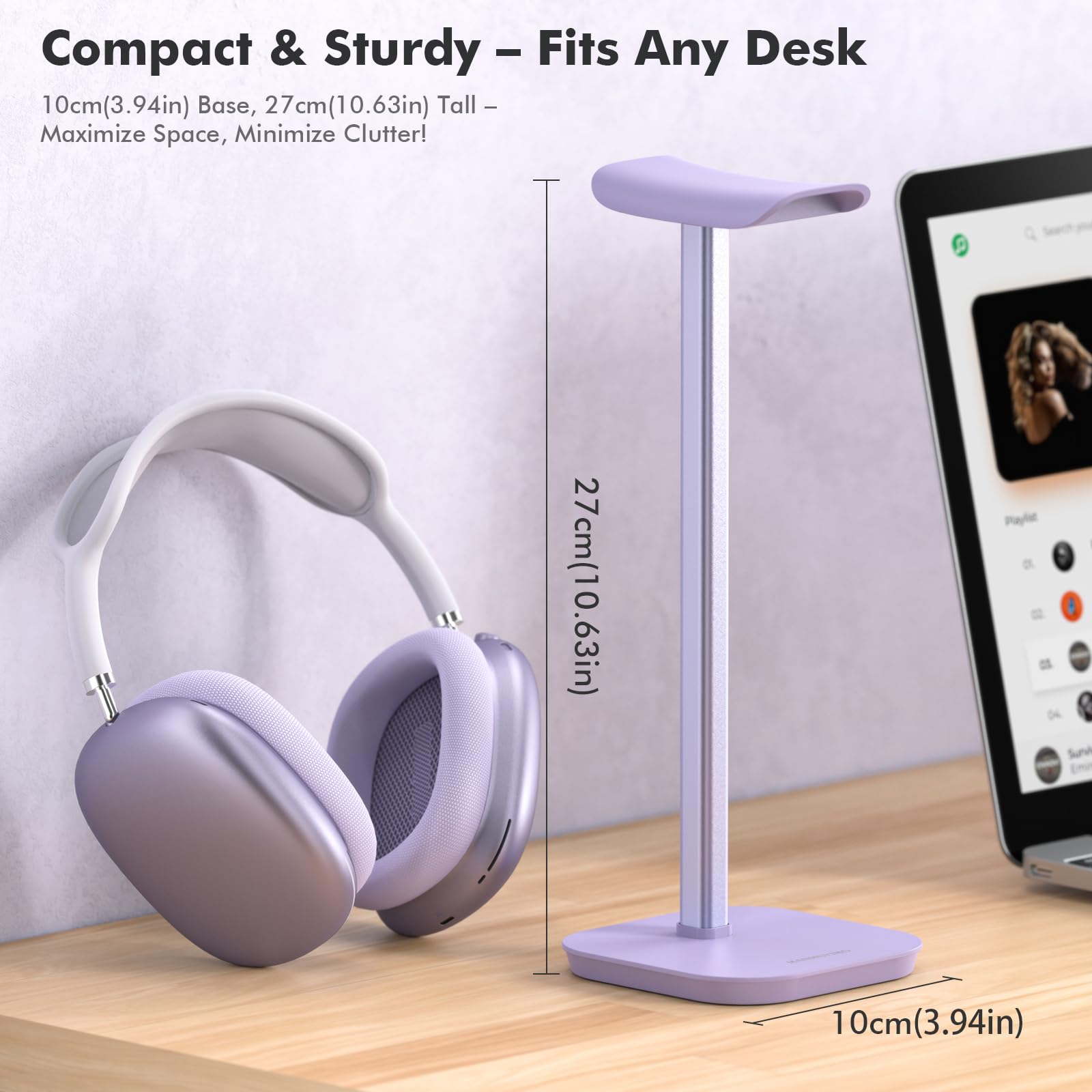 Support de casque de bureau (violet) - Base lourde - Support en aluminium pour casque de jeu - Pour AirPods Max, AirPods, AirPods Pro, Beats, Bose
