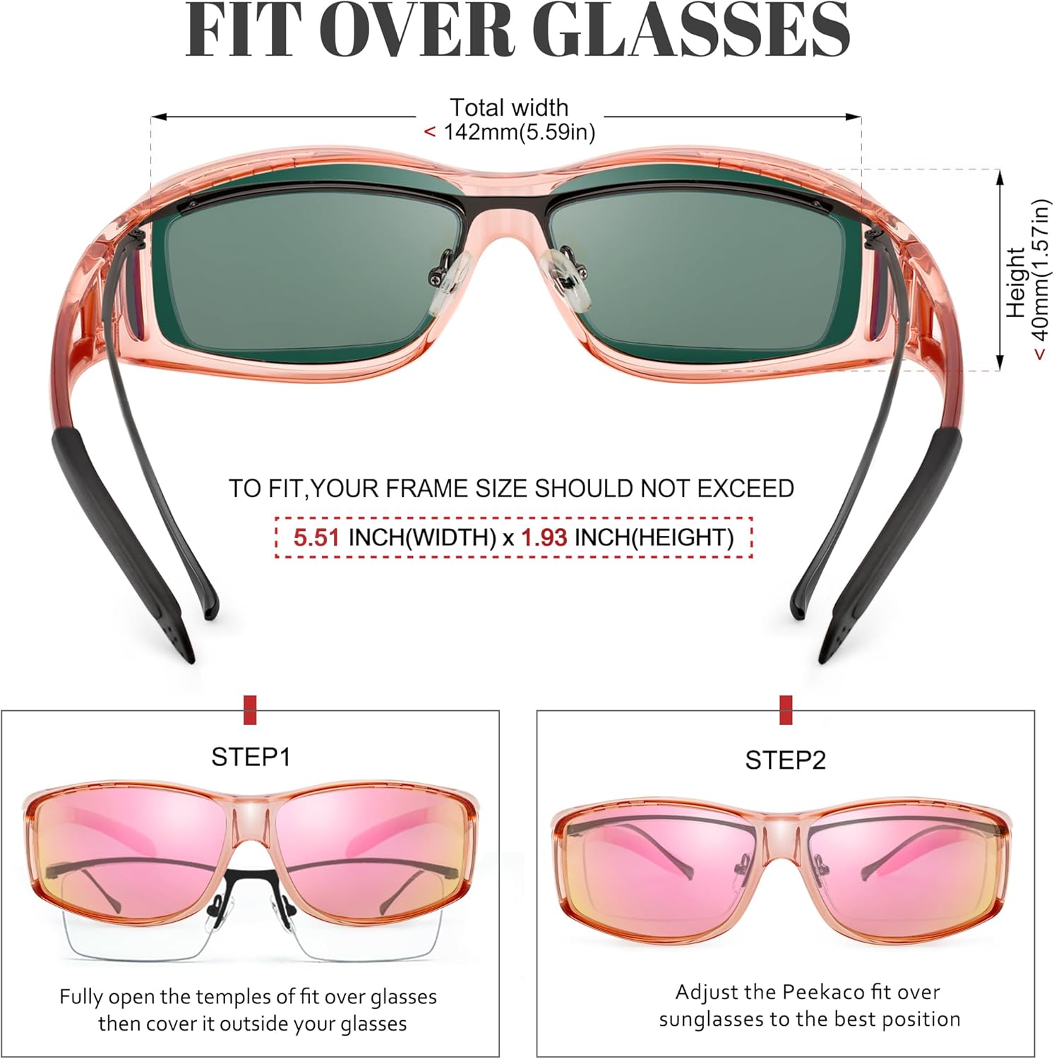 Polarized Sunglasses Fit Over Glasses for Women & Men, Wrap Around Summer Shades UV400 Protection - Image 3