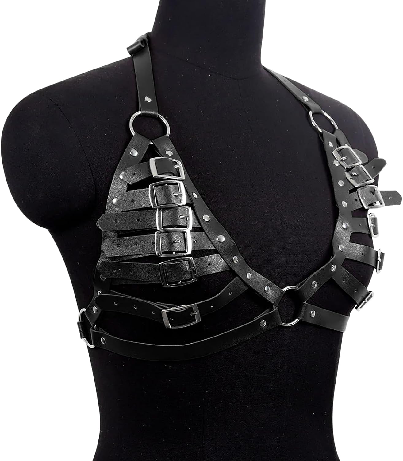 Womens Leather Chest Harness Bra Punk Goth Harness Belts Crop Top for Rave Nightclub Party Halloween Carnival
