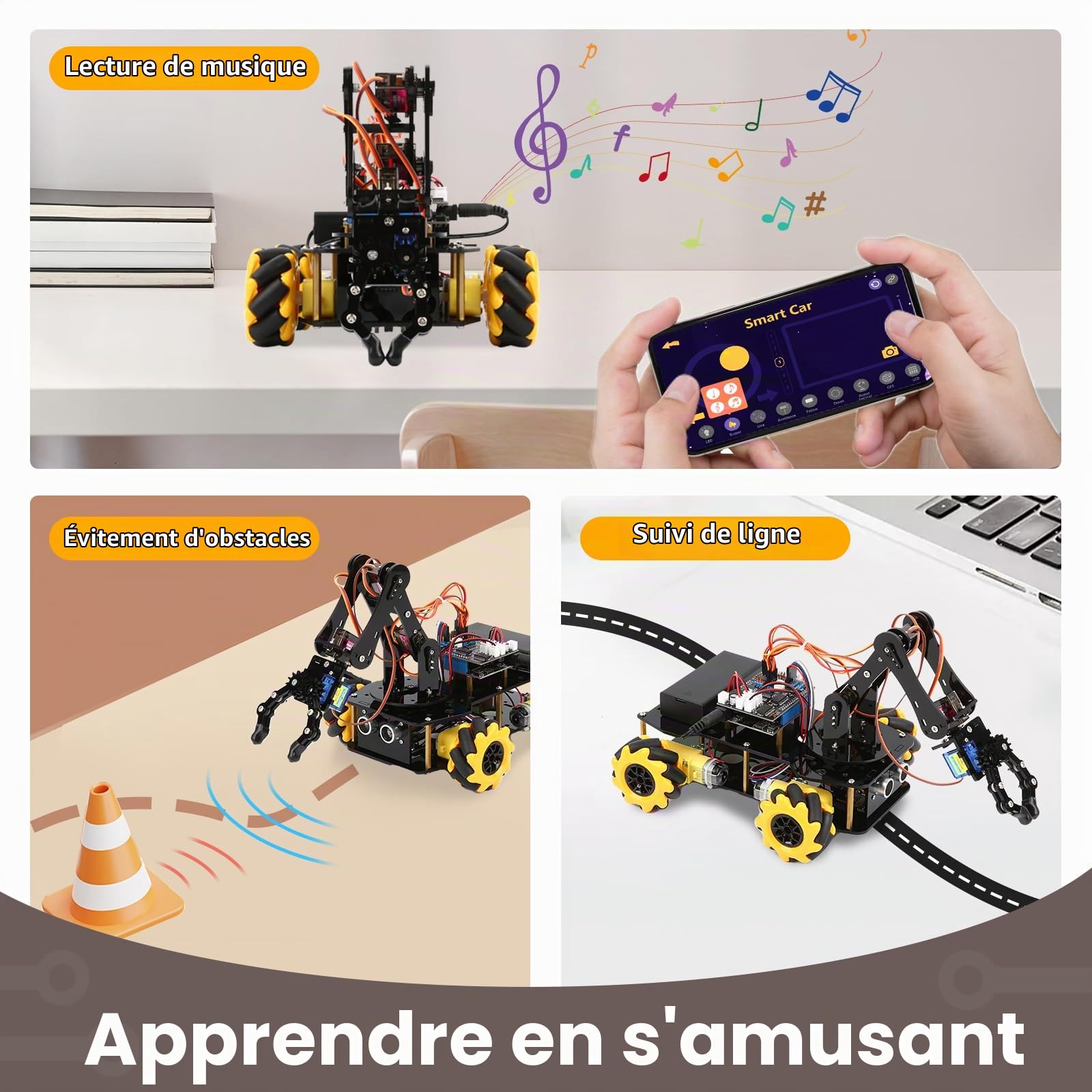 Robotique pour enfants de 8 à 12 ans, kit de voiture robot intelligent ACEBOTT avec 5DOF, jouets STEM pour garçons âgés de 8 à 12 ans, 12 à 16 ans et plus, codage ESP32 Arduino/Python/Blockly
