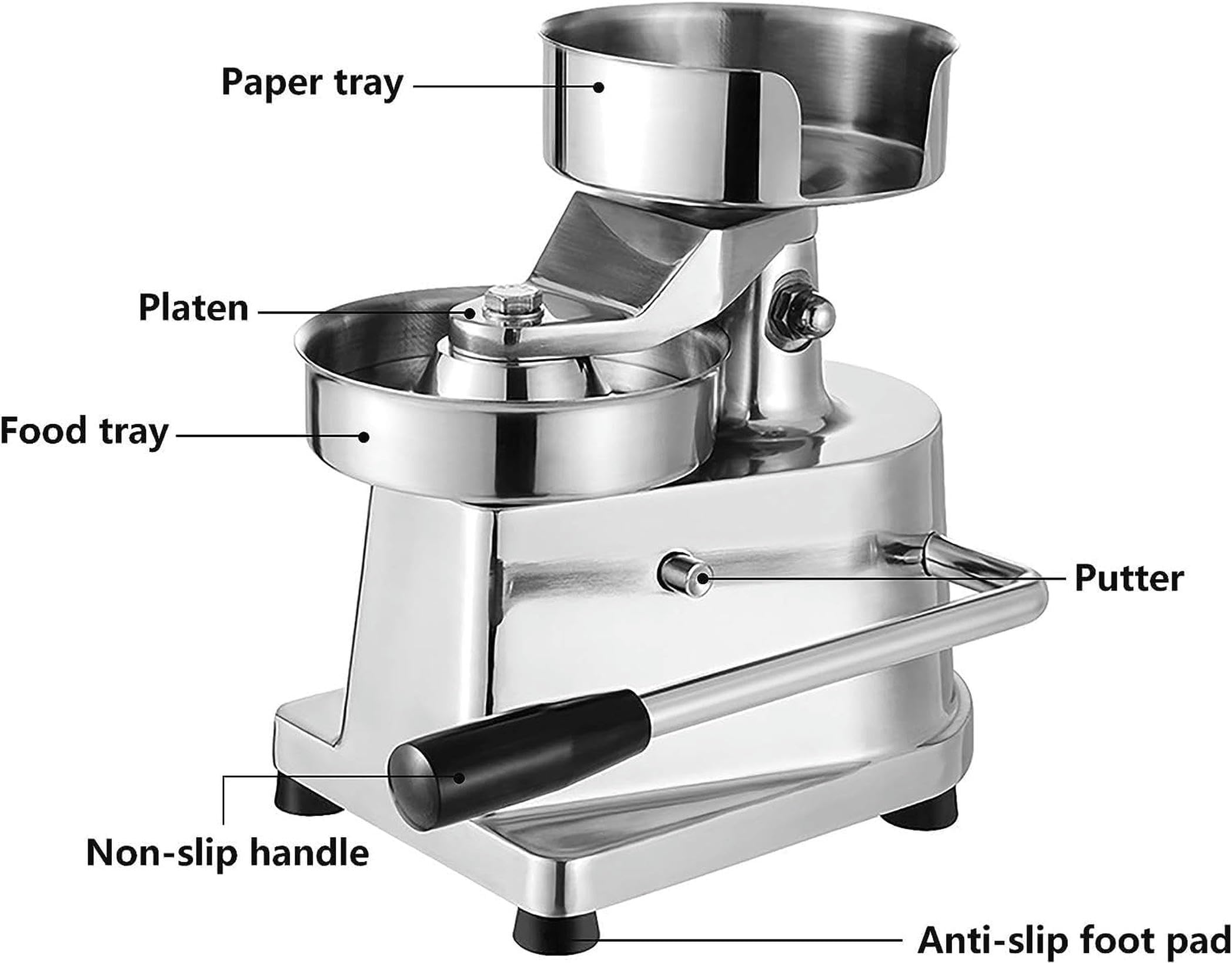 Kommerzielle Burgerpresse, manueller 5-Zoll-Patty-Maker, Hamburger-Formmaschine, Edelstahl-Grillform-Fleischmaschine, for Patties