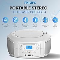 Vista 2 de Philips CD Player Portable with Bluetooth, Crystal Clear Sound Top Loading CD Boombox with FM Radio, USB Port & Aux Input, Compact & Lightweight
