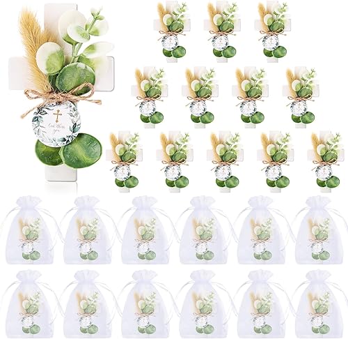 24 Sets Baptism Party Favors for Guests First Communion Favors,Wooden Cross Bapt