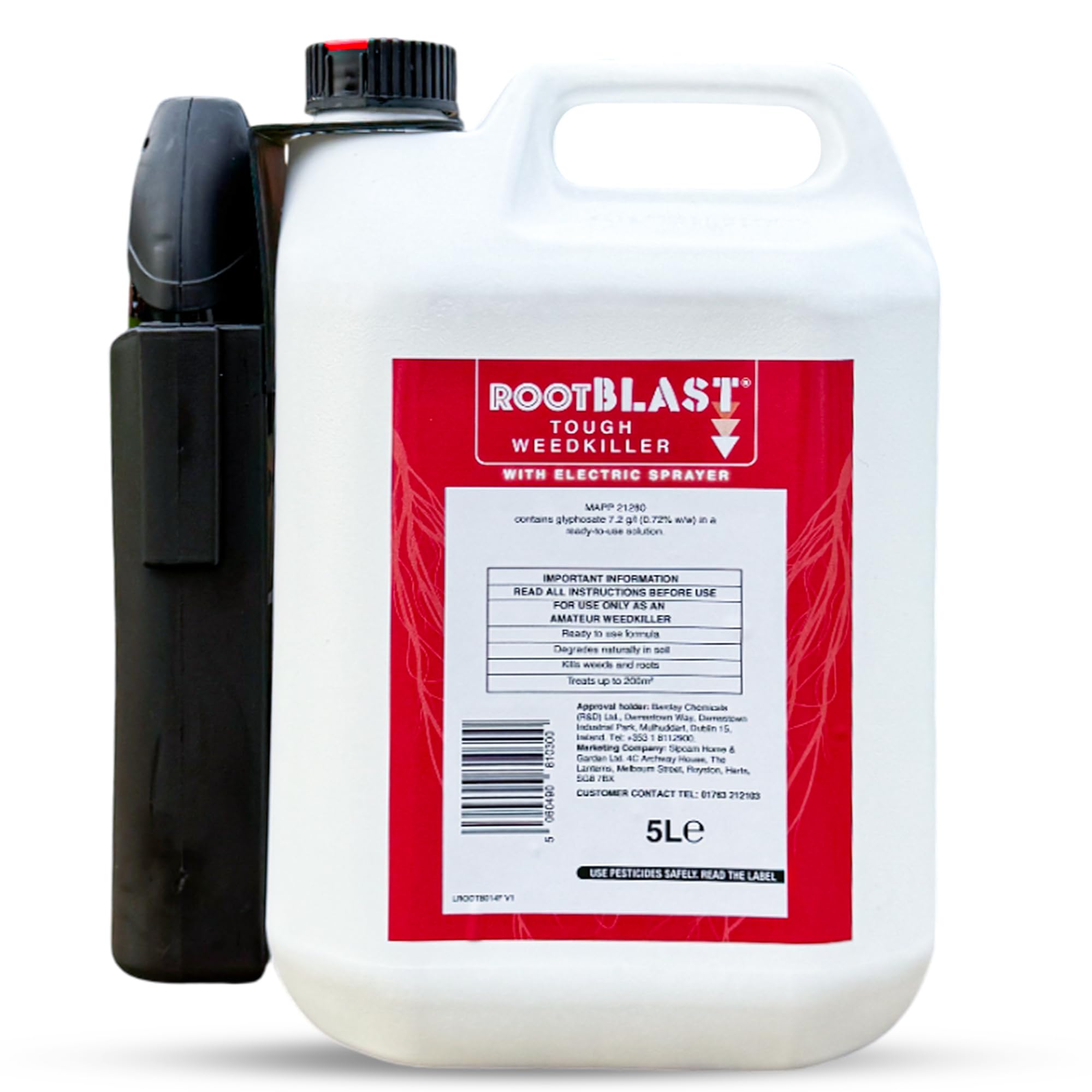 Rootblast Total Weedkiller Extra Strong 5L – Tough Ready to Use Formula with Electric Sprayer – Kills Weeds & Roots – Covers up to 160m² – For Patios, Driveways & Non-Crop Areas