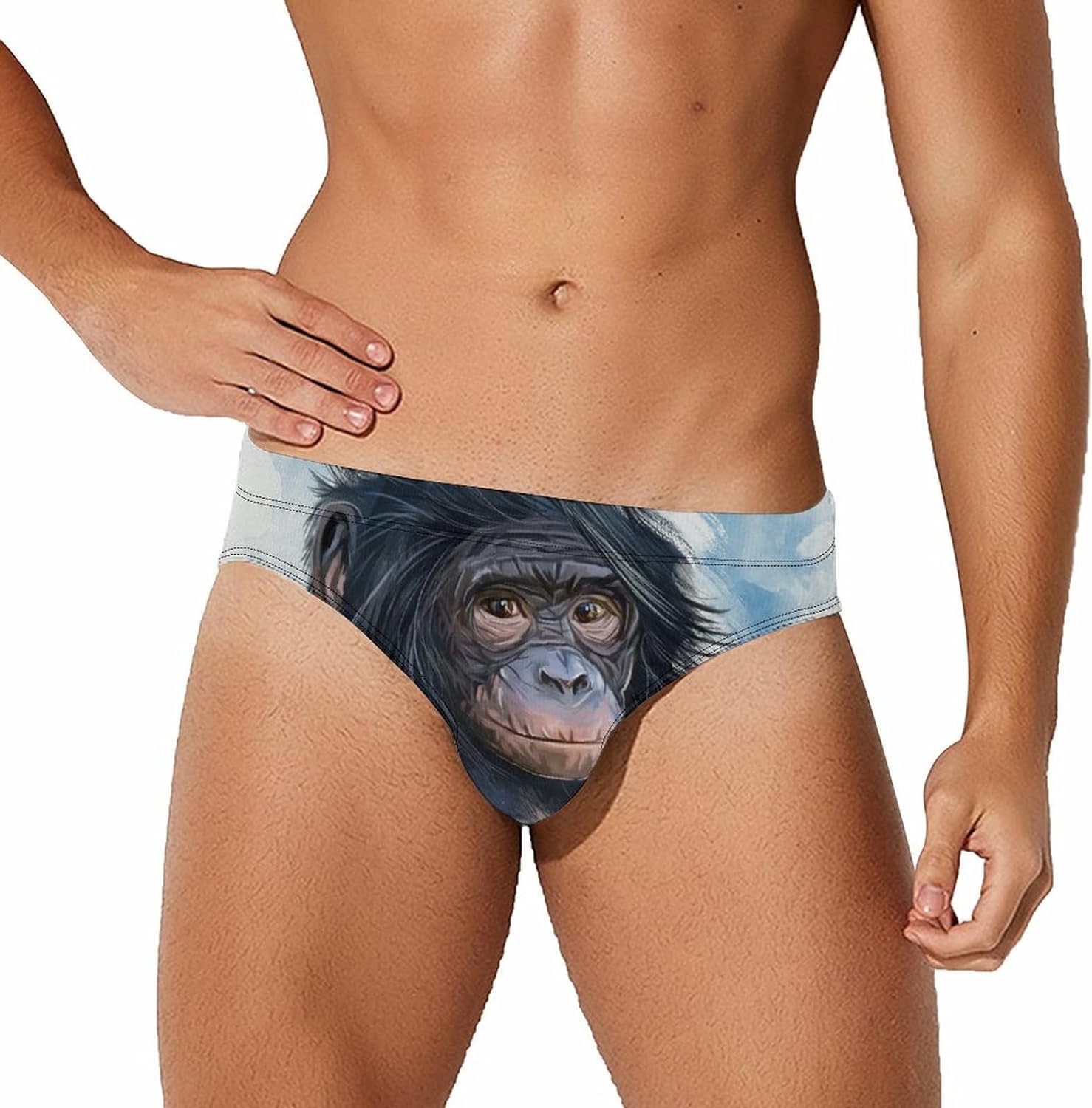 Melbrakin Men's As Pic Chimpanzee Monkey Funny Swim Briefs For Bikini Swimsuit Low Rise Short Surfing Briefs Swimwear