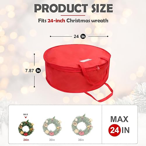 Miniatura 2 de bruwaa Paquete de 2 bolsas de almacenamiento de corona de Navidad de 24 pulgadas, ranura para tarjetas, asas duraderas y contenedores de